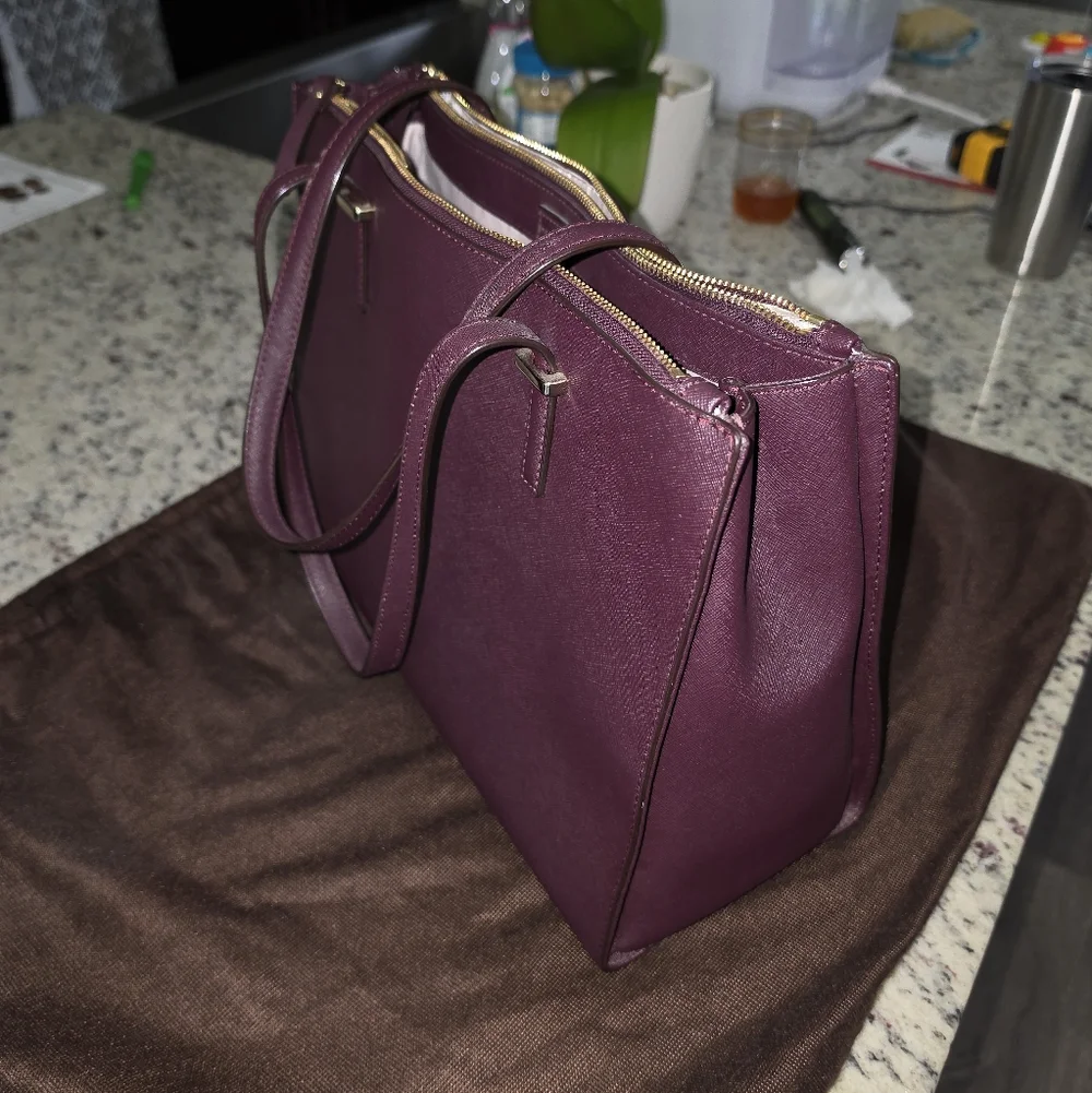 kate spade deep plum Saffiano leather satchel with gold hardware